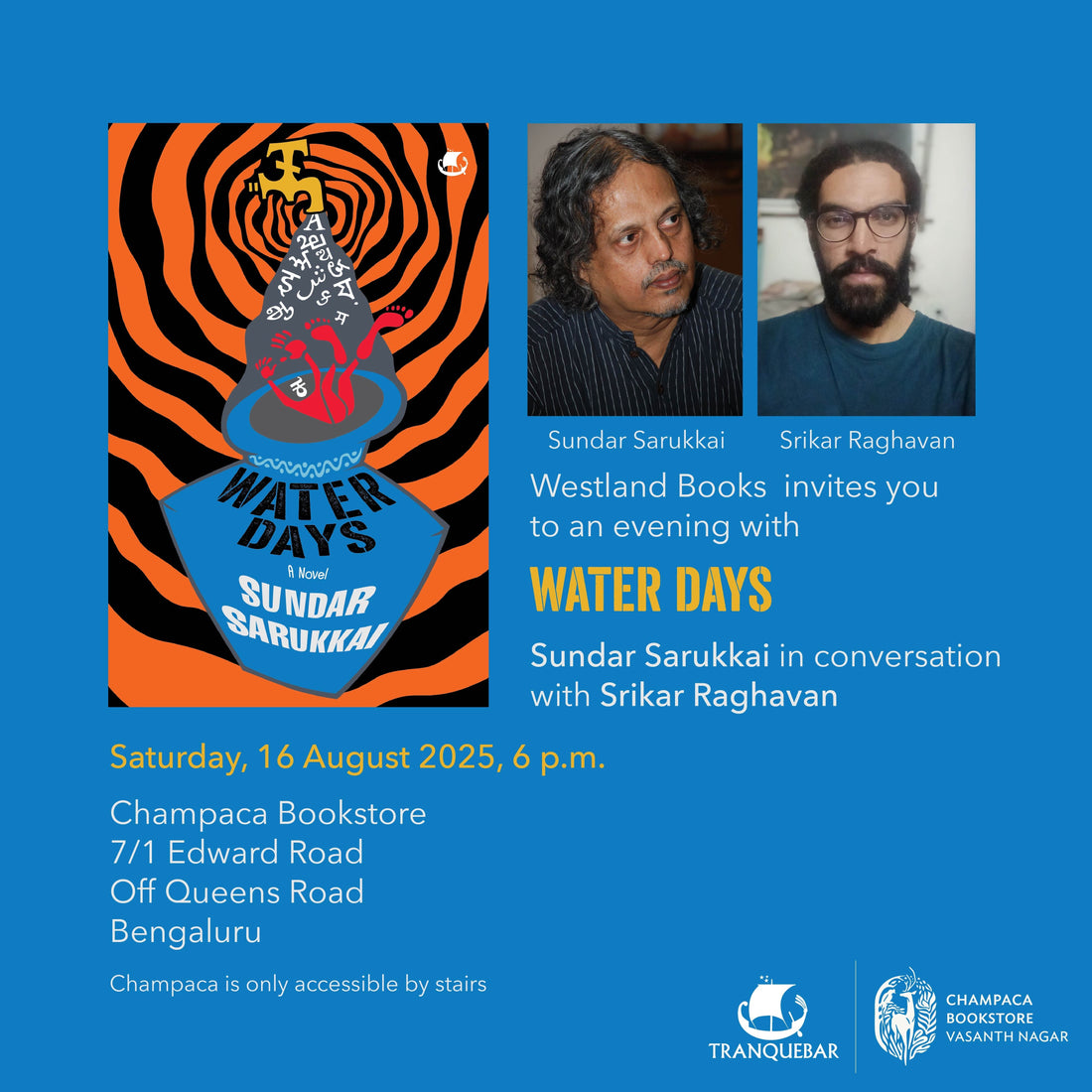 Book Discussion of WATER DAYS with Sundar Sarukkai and Srikar Raghavan | Champaca, Vasanth Nagar | 16 August, 6PM