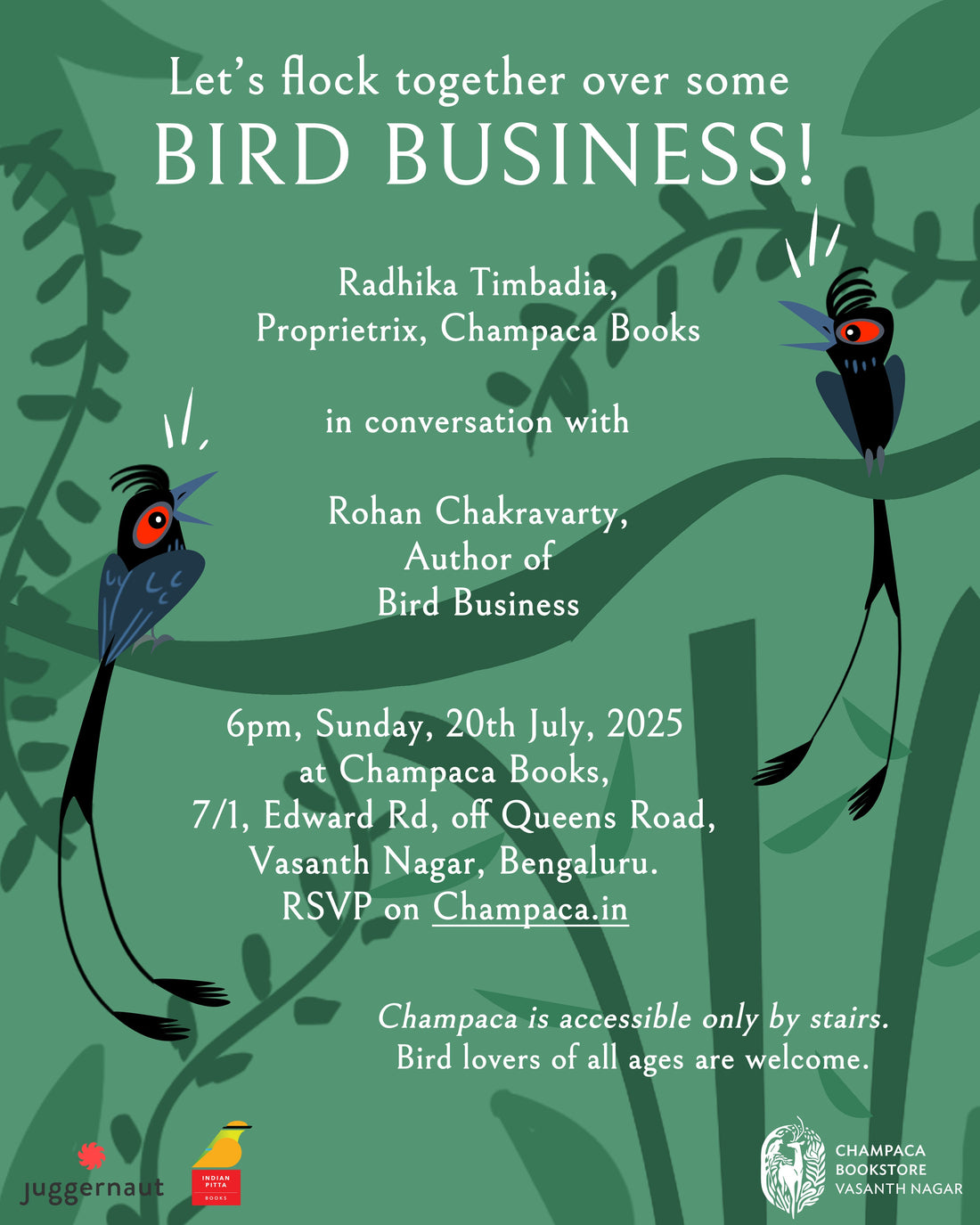 Book Discussion: BIRD BUSINESS by Rohan Chakravarty with Radhika Timbadia | Champaca, Vasanth Nagar | 20 July, 6PM