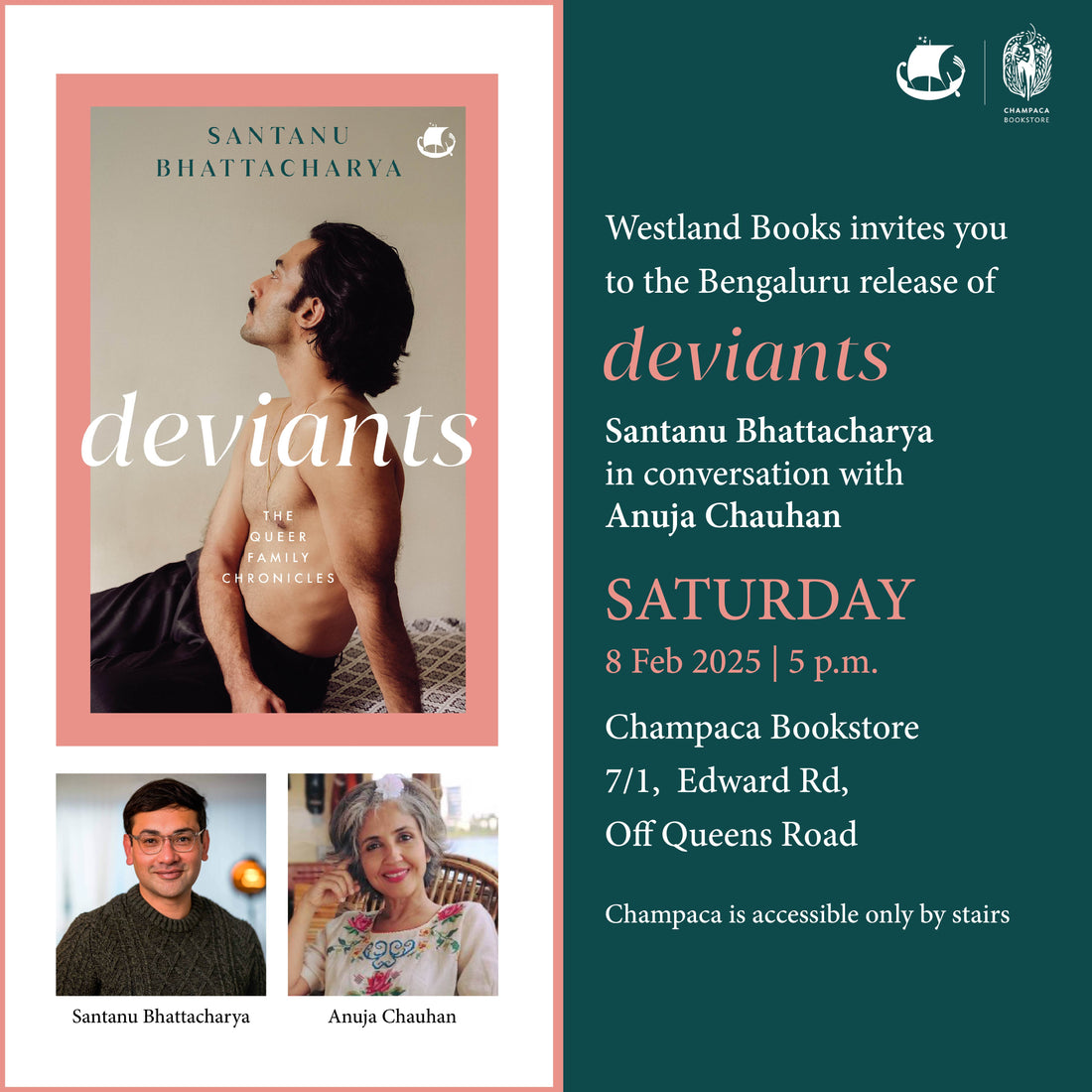 Santanu Bhattacharya with Anuja Chauhan: Book discussion of DEVIANTS | 8 February, 5 PM