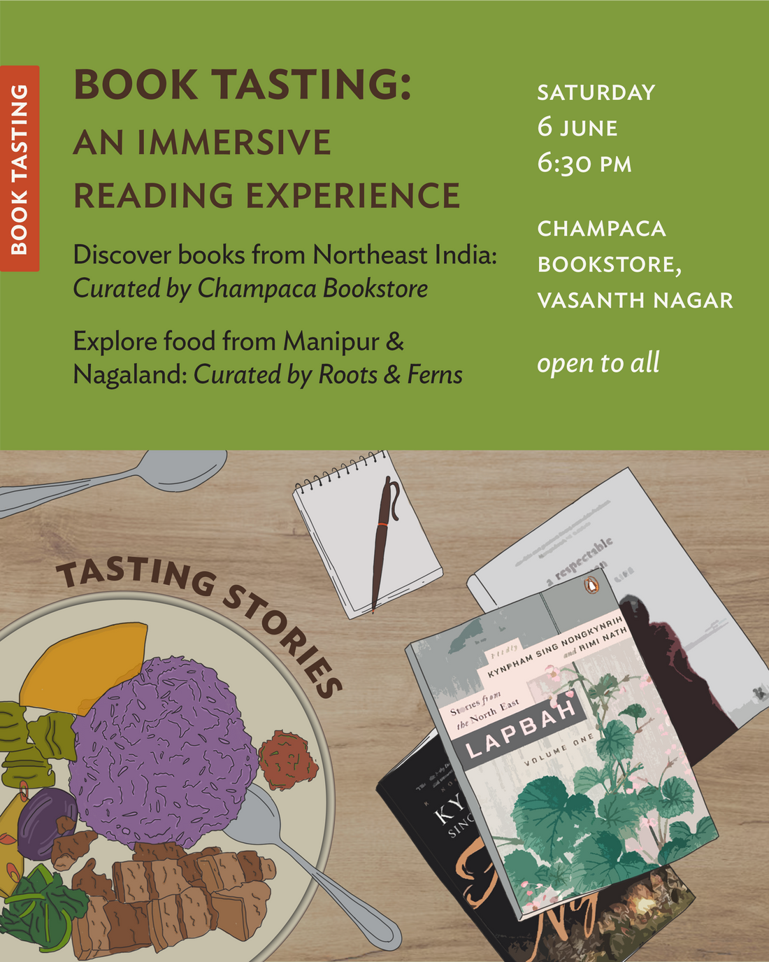 BOOK TASTING: STORIES AND FLAVOURS FROM NORTHEAST INDIA| 6 June | 6:30PM Onwards | Champaca Bookstore, Vasanth Nagar