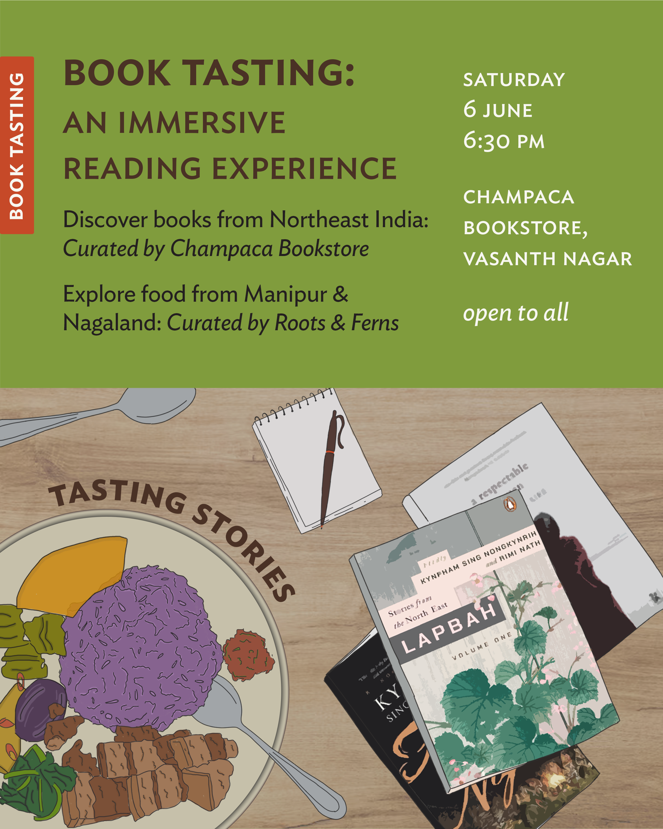 BOOK TASTING: STORIES AND FLAVOURS FROM NORTHEAST INDIA| 6 June | 6:30PM Onwards | Champaca Bookstore, Vasanth Nagar