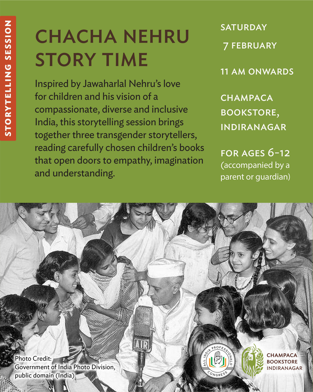 Chacha Nehru Story Time: A children’s storytelling session with transgender storytellers | 7 February, 11AM Onwards | Champaca, Indiranagar