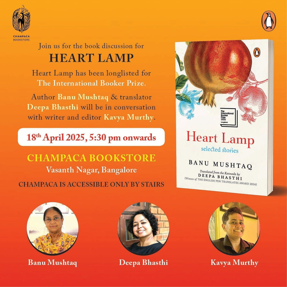 Book Discussion of HEART LAMP - SELECTED STORIES with Banu Mushtaq, Deepa Bhasthi | 18th April, 5:30 PM