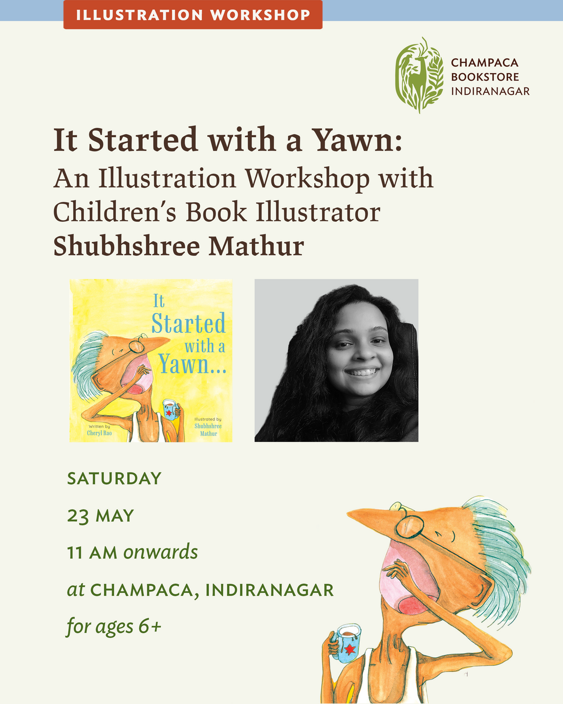 A Children's Illustration Workshop by Shubhshree Mathur designed around her book It Started With A Yawn.