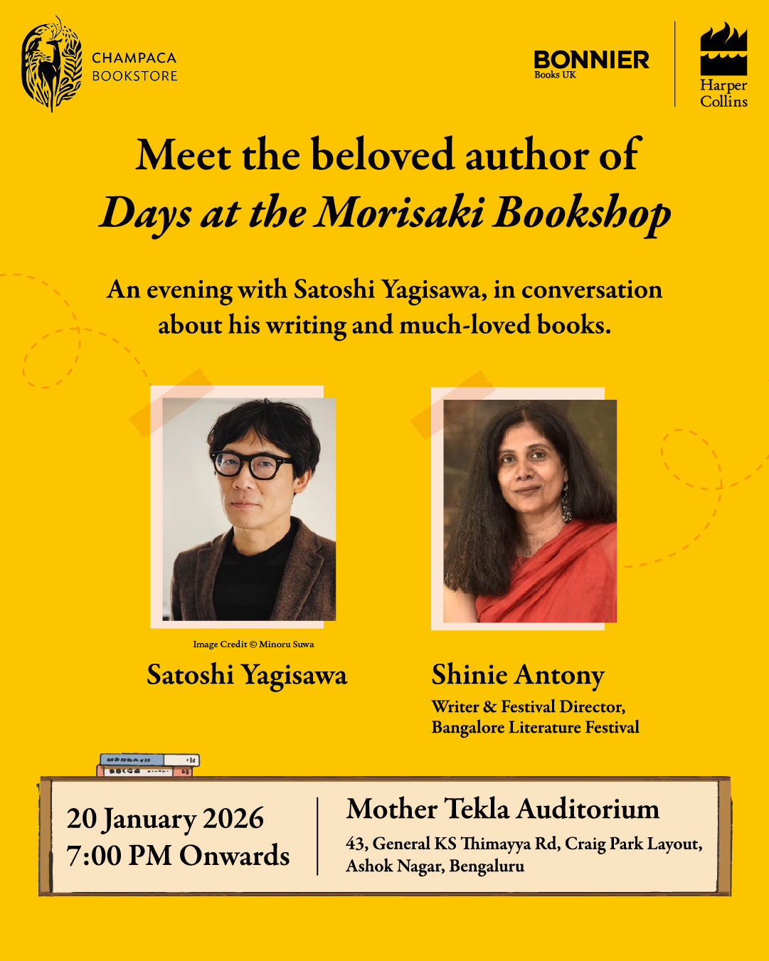 Book discussion: Days at the Morisaki Bookshop and More Days at the Morisaki Bookshop with Satoshi Yagisawa and Shinie Antony | 20 January, 7PM Onwards | Mother Tekla Auditorium, Bangalore