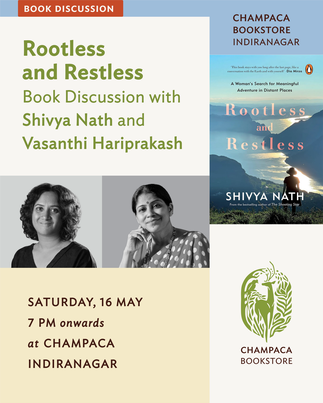 Book Launch: Rootless and Restless by Shivya Nath. A conversation with Vasanthi Hariprakash