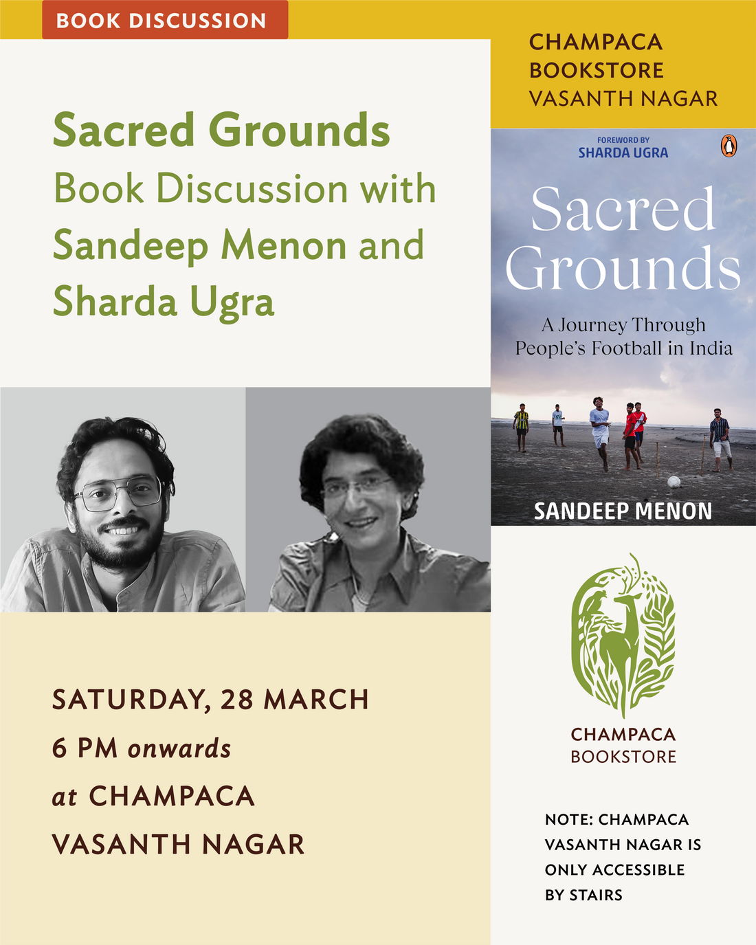 Sacred Grounds: People’s Football Across India — Book Discussion with Sandeep Menon and Sharda Ugra | 28 March, Satuday | Champaca Bookstore, Vasanth Nagar | 6PM Onwards