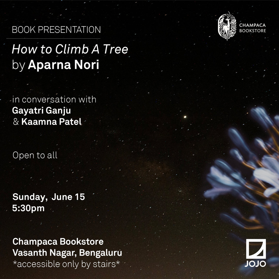 Book Discussion of HOW TO CLIMB A TREE by Aparna Nori in conversation with Gayatri Ganju and Kaamna Patel | Champaca, Vasanth Nagar | 15 June, 5:30PM