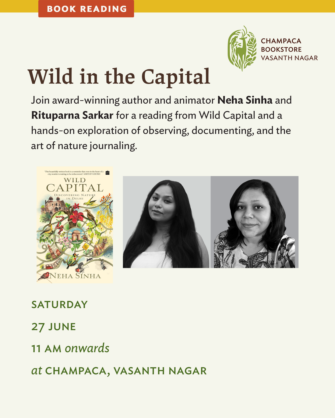 Wild in the Capital: Finding Nature in the Heart of the City | 27 June, 11 AM | Champaca Vasanth Nagar