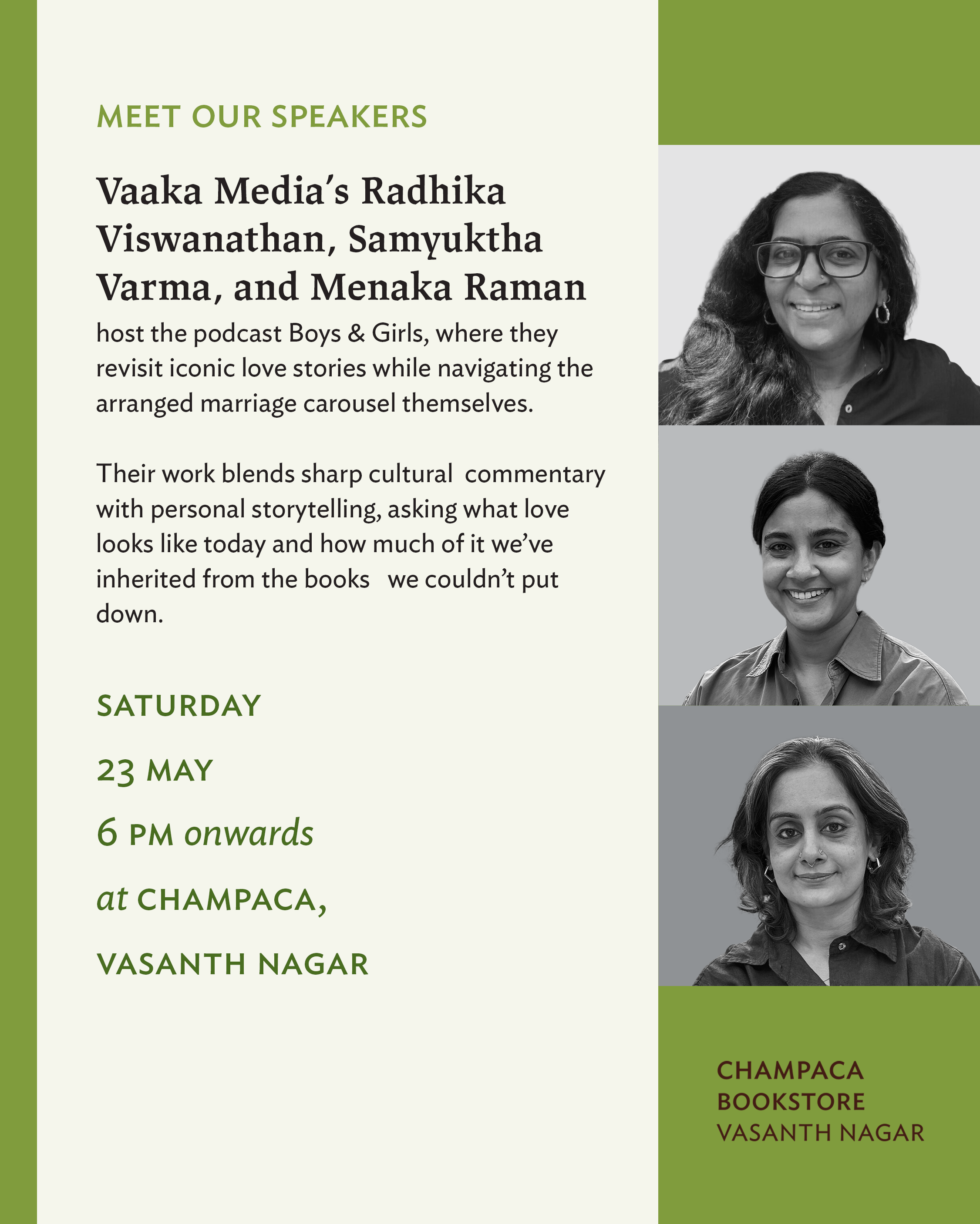 Boys & Girls: Love, Books and Love Aaj Kal. A conversation with Vaaka Media’s Radhika Viswanathan, Samyuktha Varma, and Menaka Raman about stories that shaped how we think about love.