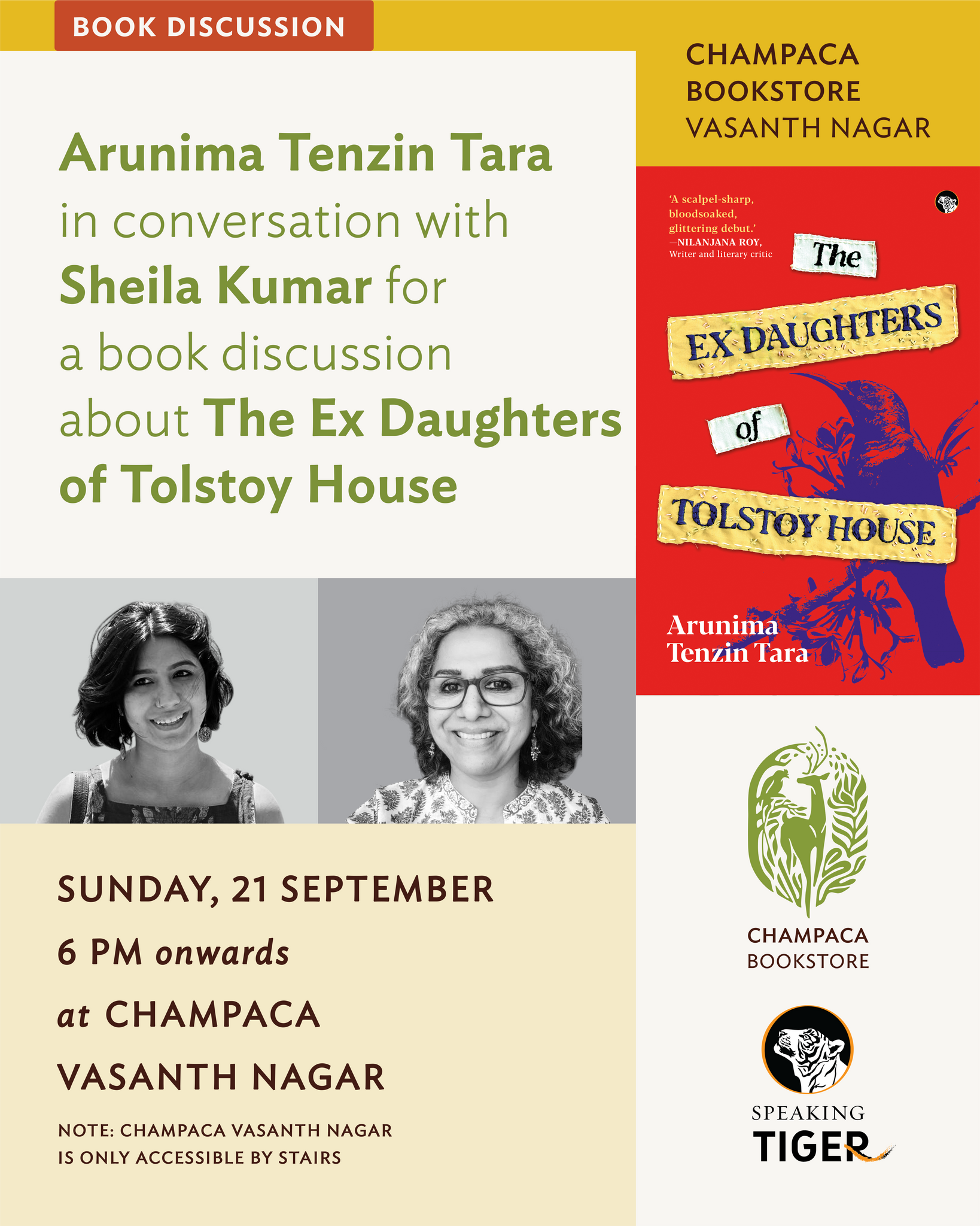 Book Discussion : The Ex-Daughters of Tolstoy House with Author Arunima Tenzin Tara and Sheila Kumar | Vasanth Nagar I 21 September, 6 PM
