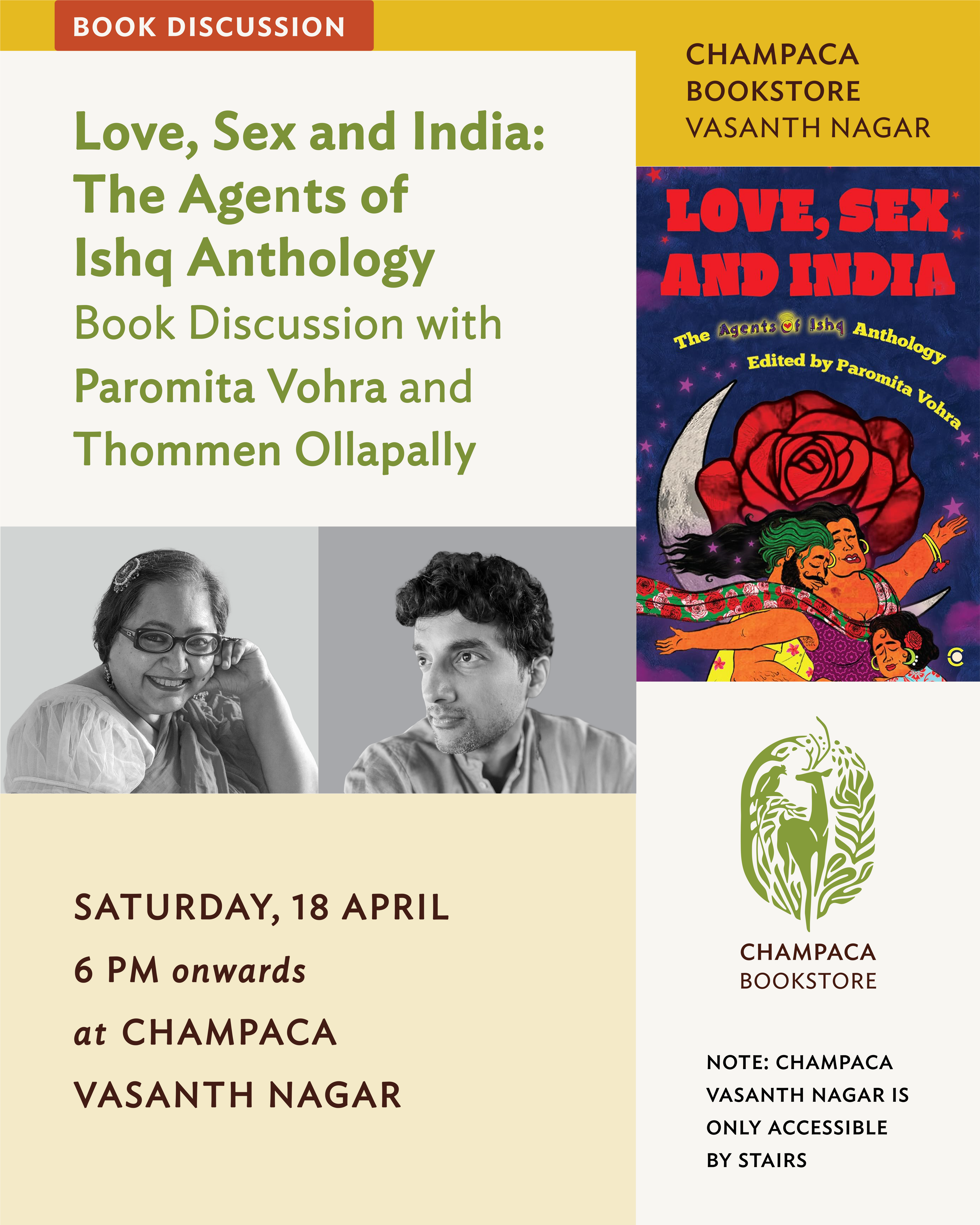 Love, Sex and India: The Agents of Ishq Anthology. A book discussion with Paromita Vohra and Thommen Ollapally| 18th April, Saturday| 6:00 PM| Champaca, Vasanth Nagar