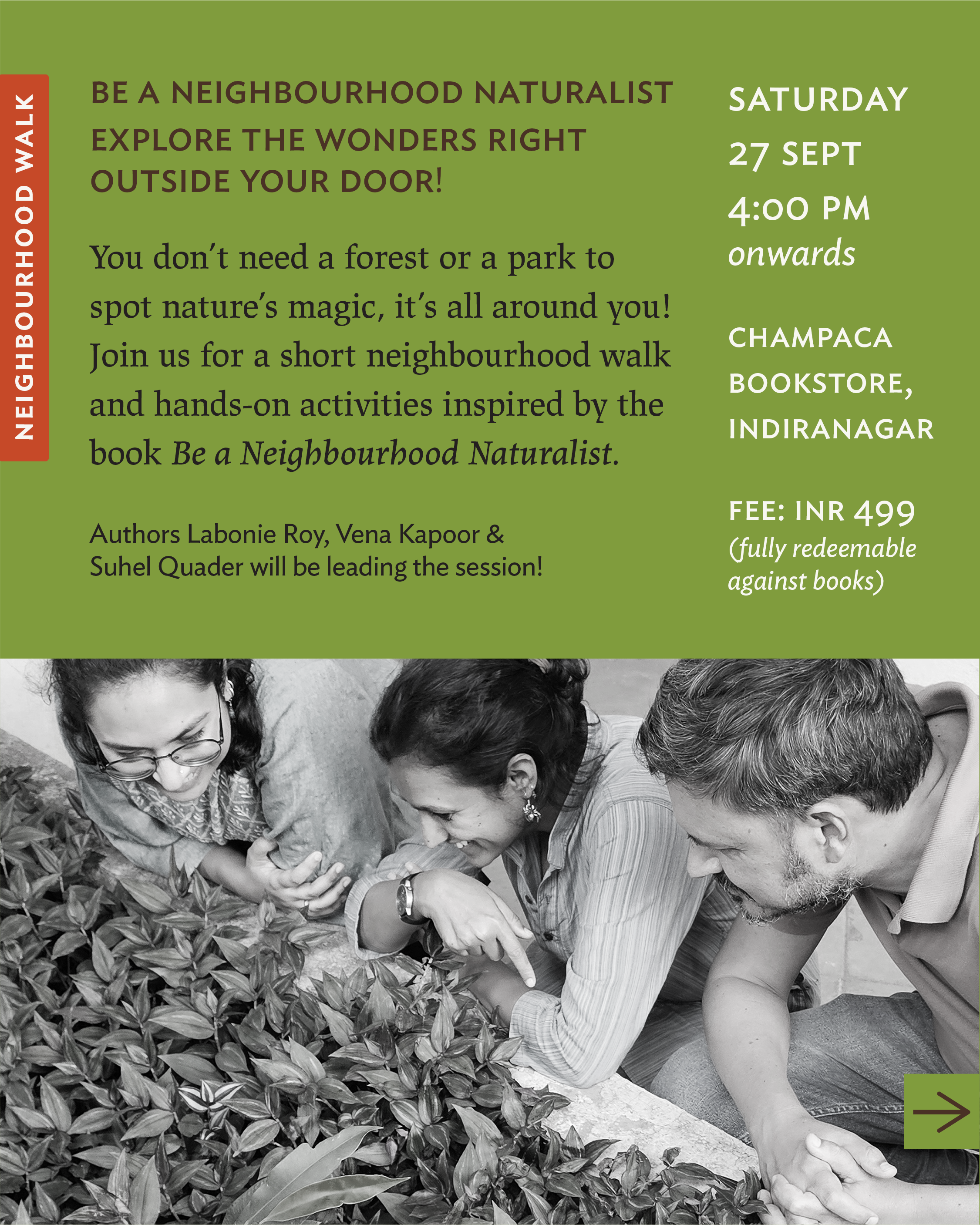 Book Launch and Neighbourhood Walk: Be a Neighbourhood Naturalist | Indiranagar | September 27th, 4 PM