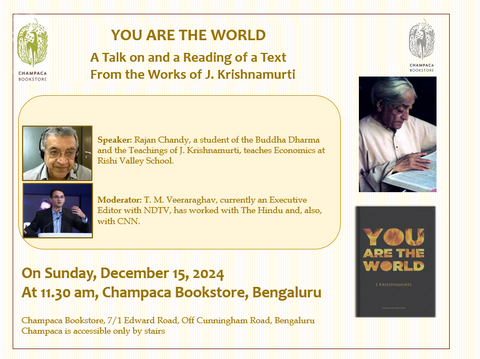 Book discussion and reading: YOU ARE THE WORLD with Rajan Chandy and T.M. Veeraraghav | 15 December, 11:30 AM