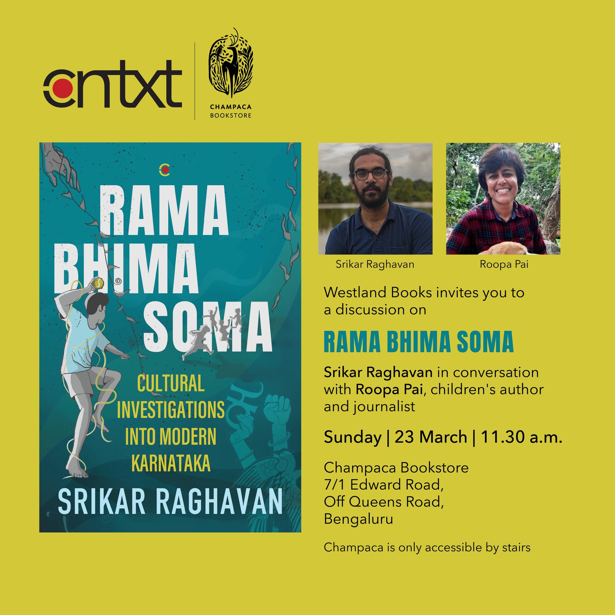 Book Discussion: Srikar Raghavan and Roopa Pai on RAMA BHIMA SOMA ୲ 23 March, 11:30 AM