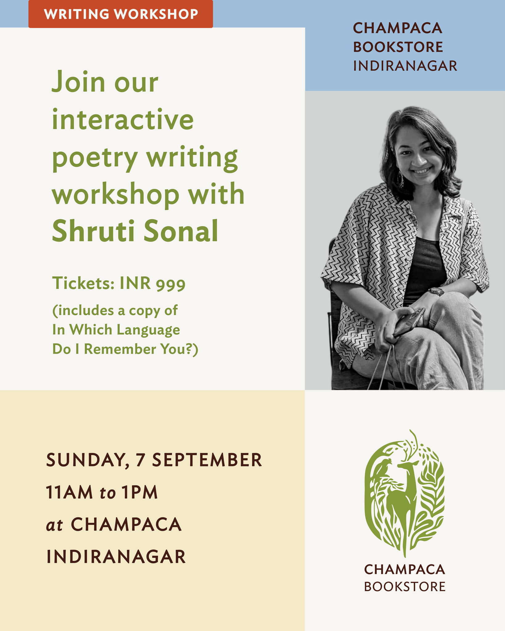 Confessional Poetry Writing Workshop with Shruti Sonal | Champaca, Indiranagar | 7 September, 11AM