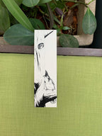 Bookmark with a black-and-white illustration of Coppersmith Barbet and Red-whiskered Bulbul